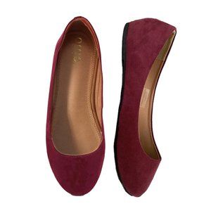 Ollio dark red faux suede ballet flats